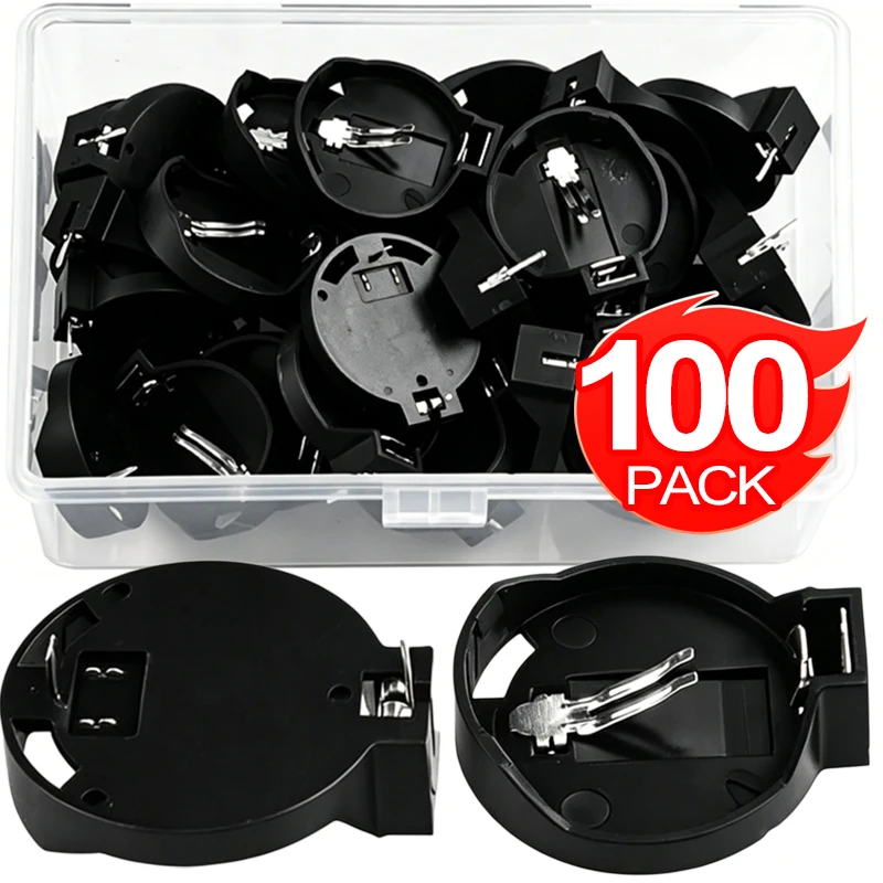 10-100Pcs CR2032 Battery Holder Coin Cell Case CR2032 CR2025 CR2016 Coin Button Battery Holder with 2Pin 3V Solder Mounting Lead image 1