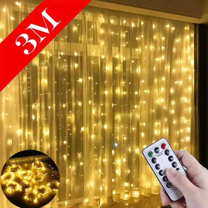 

3M LED Curtain Garland Christmas Light String Remote Control USB Fairy Lamp Rustic Wedding Christmas Decor for Home Navidad Noel