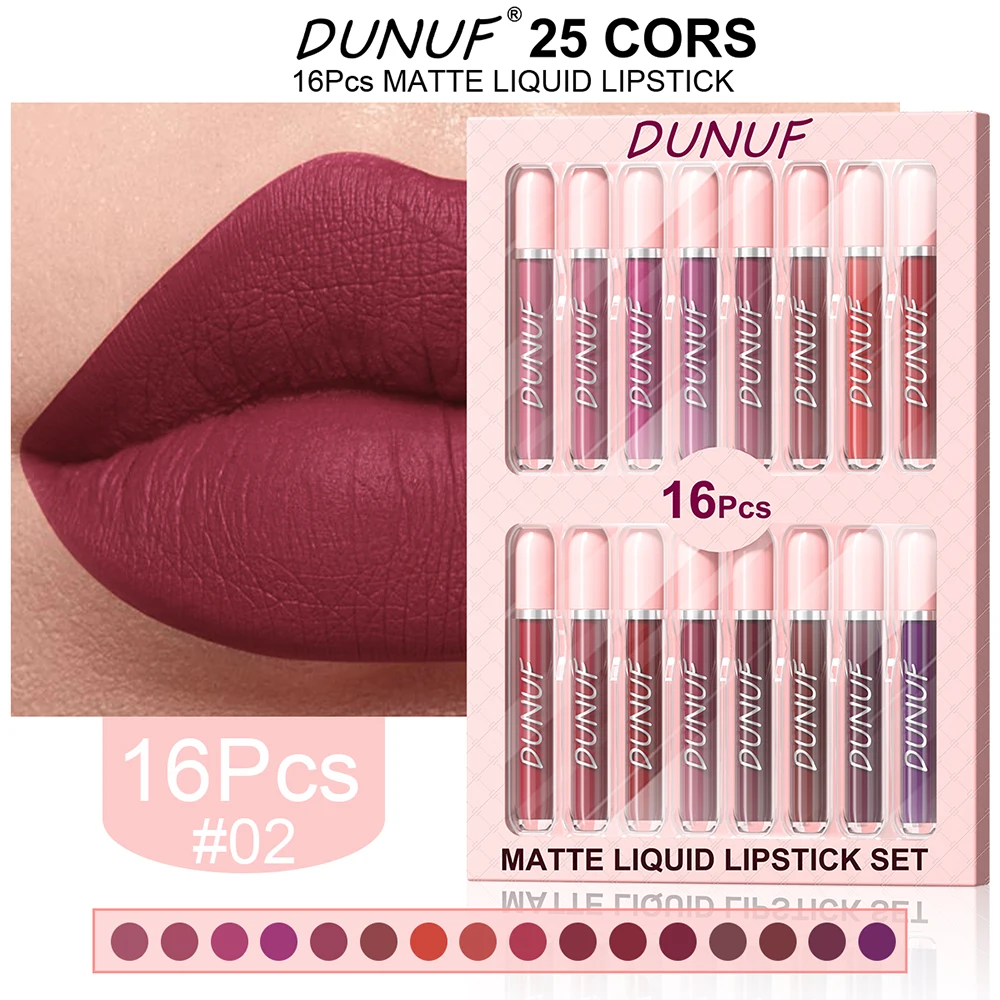 Brilho labial fosco 16 unidades/conjunto: batom à prova d'água hidratante copo antiaderente de longa duração, nude, presentes de Natal e dia dos namorados Y2K 10