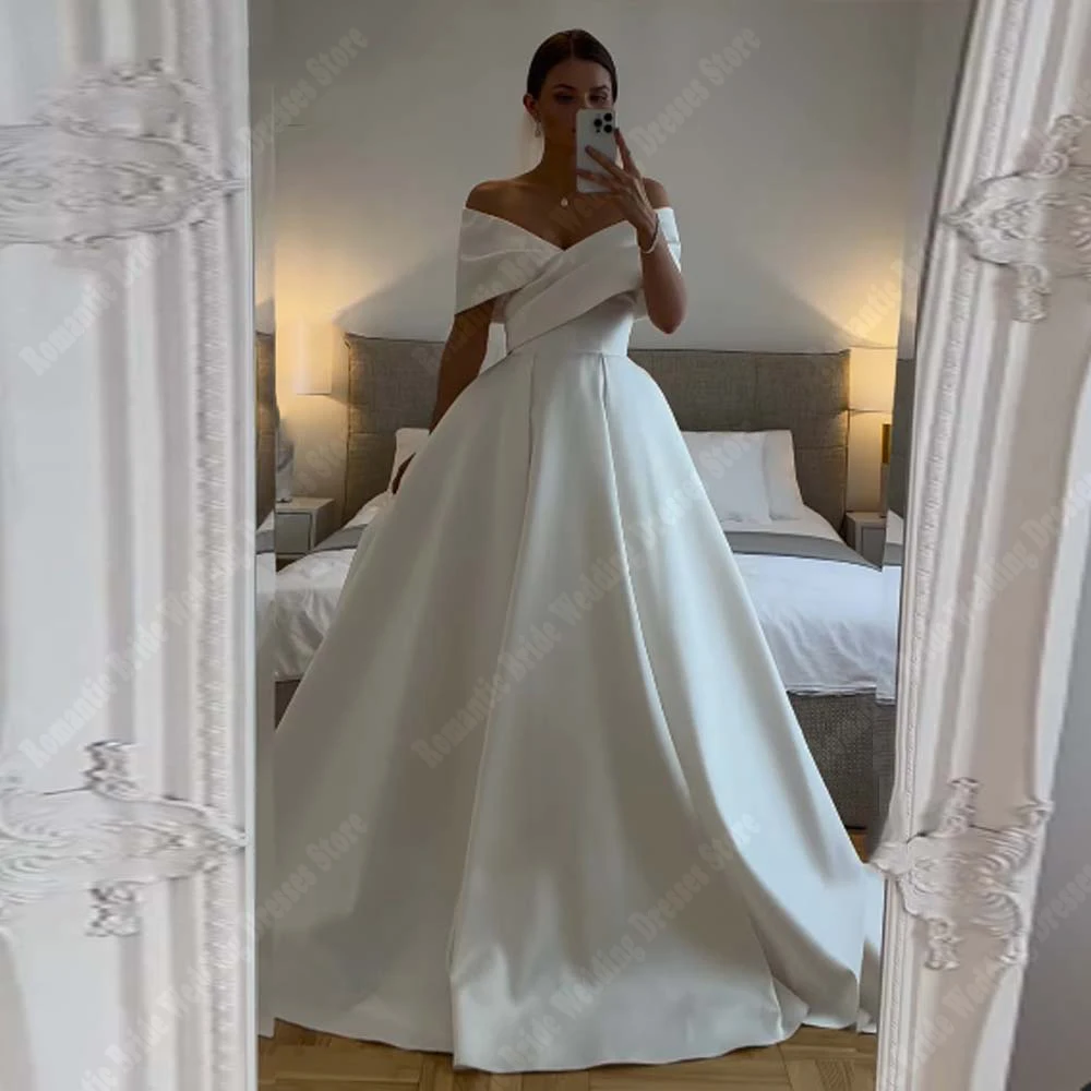 Off Shoulder A-Line Women Wedding Dresses Sexy Sleeveless Prom Gowns Mopping Length Engagement Ball Vestidos De Novia Customized 3