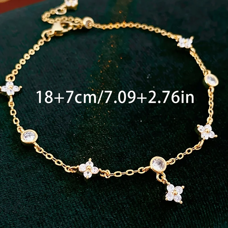 925 Sterling Silver Clover Design Ankle Br..
