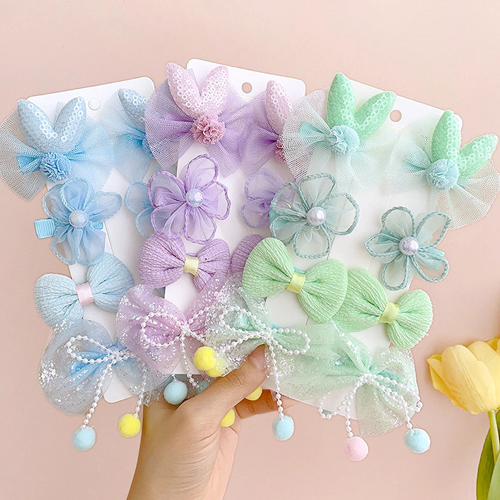 

8pcs/Set Colorful Flowers Bow Hair Clip Cloth Pearl Tassel Duckbill Barrettes For Toddlers Girl Teen Kid Sweet Princess Headwear