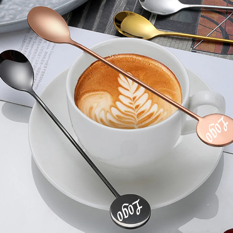 Cocktail Stirrers Bar Long Stirring Spoon Metal 304 Hollow for Tea Coffee Scoops Kitchen Tableware Accessories Customize Name