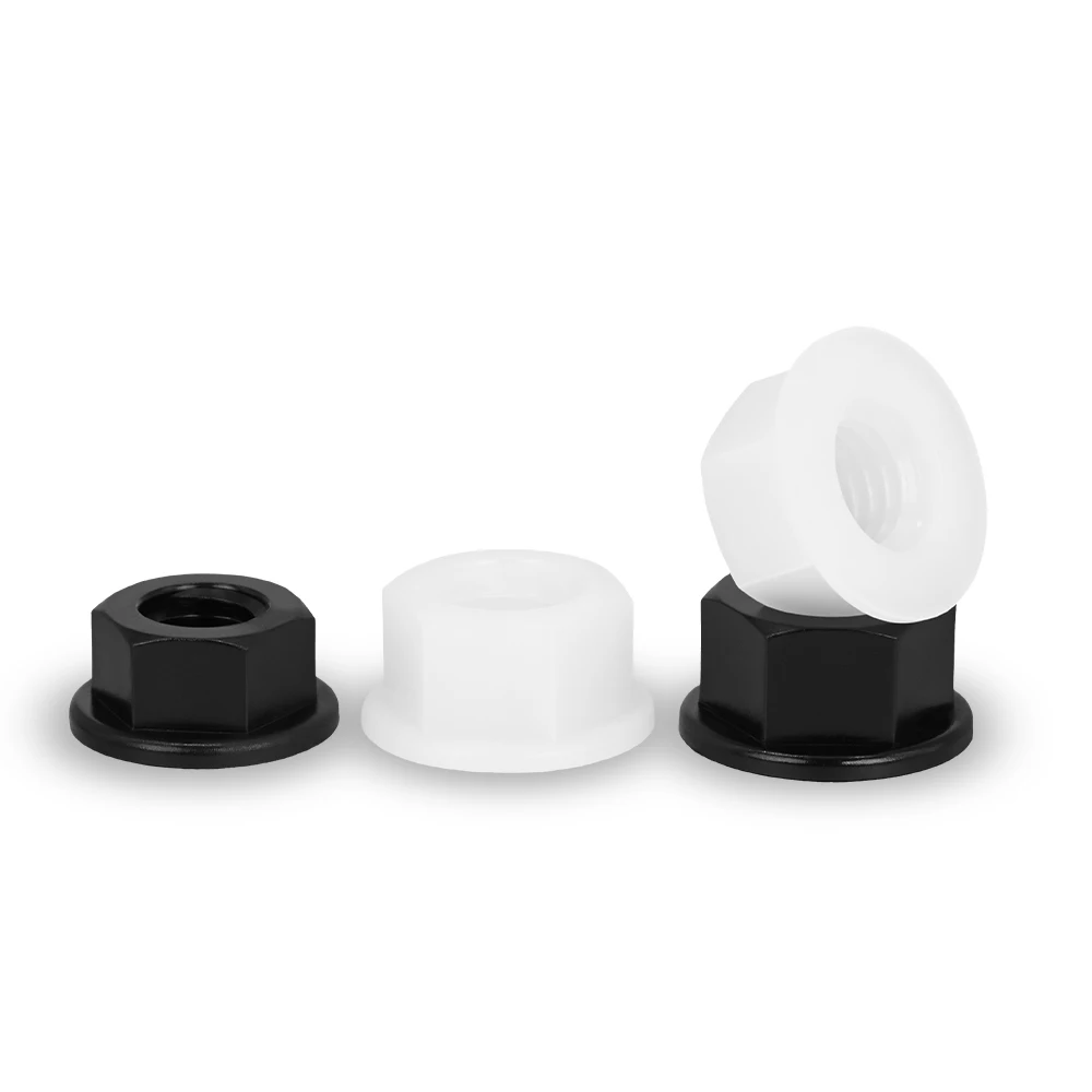 DIN6923 Black White Flat Bottom PA66 Hex Plastic Nylon Electricity Insulation Hexagonal Hex Head Flange Nut M3M4M5M6M8M10M12
