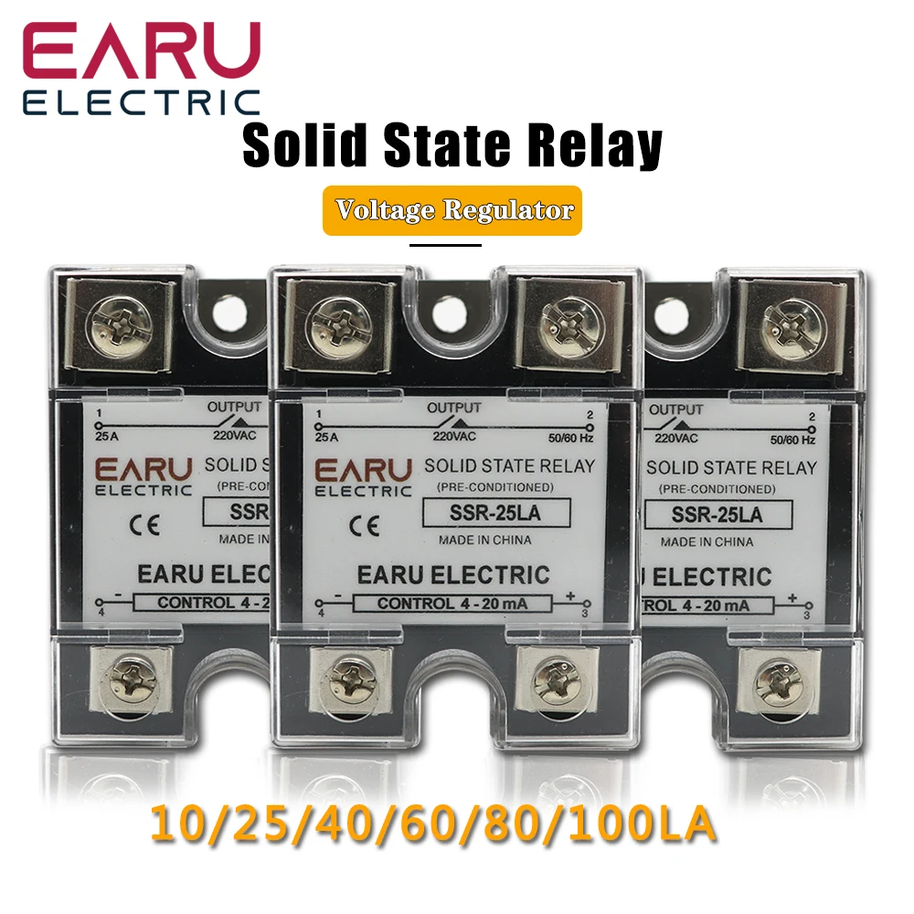 

SSR-10LA SSR 25A 60A 80A Однофазное твердотельное реле регулятор напряжения интеллектуальный модуль вход 4-20 мА Выход 220VAC
