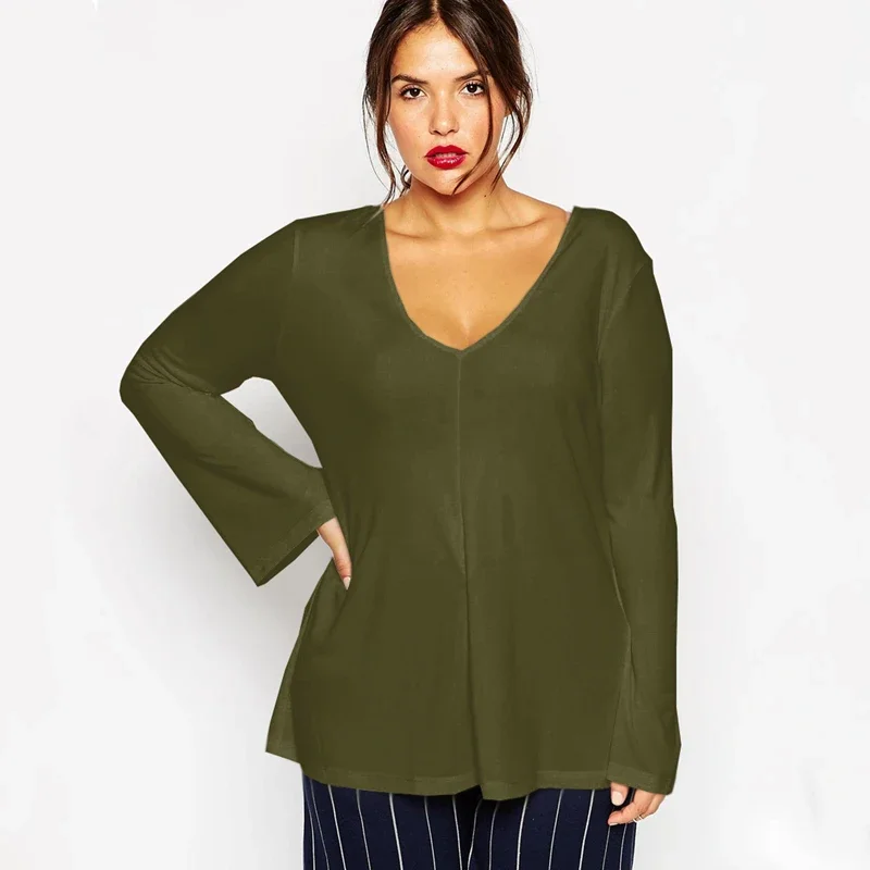 

Plus Size V-neck Summer Spring Elegant Blouse Long Flare Sleeve Work Office Tunic Tops Plus Size Clothing For Women 6XL 7XL 8XL