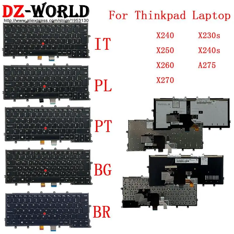 Teclado Retroiluminado para Laptop Lenovo Lenovo Thinkpad X270 A275 X250 X260 X240 s pt po br it pl bg Português Brasileiro Italiano Bulgária