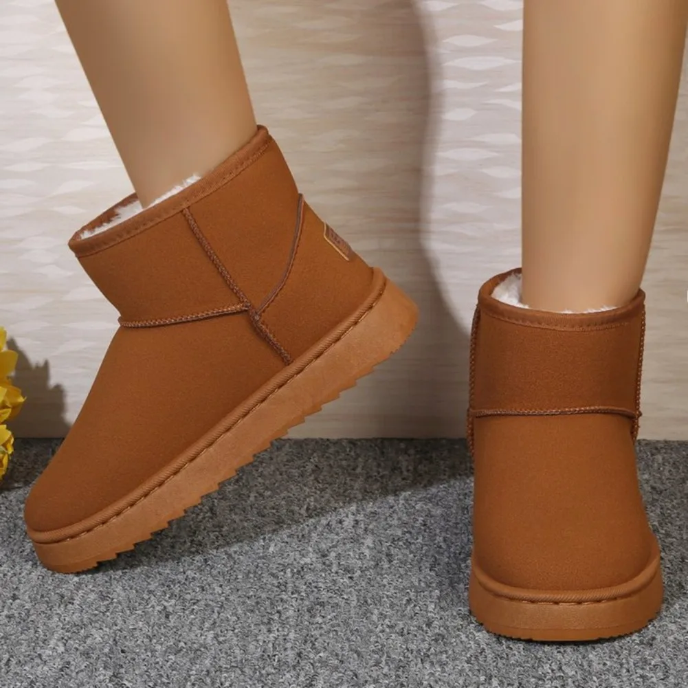 Thick Plush Platform Snow Boots Women Winter Keep Warm Fur Cotton Shoes Woman Faux Suede Slip-On Ankle Botas Padded Shoes