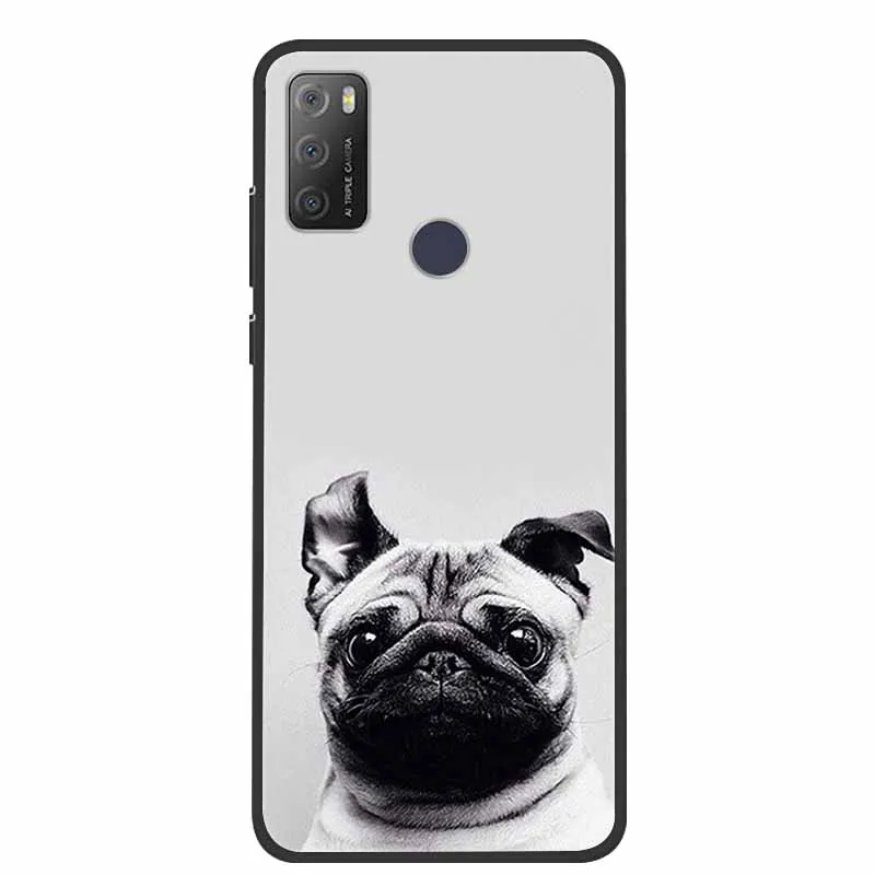 Charming Cat & Floral Design Silicone Phone Case, Black 6.52''