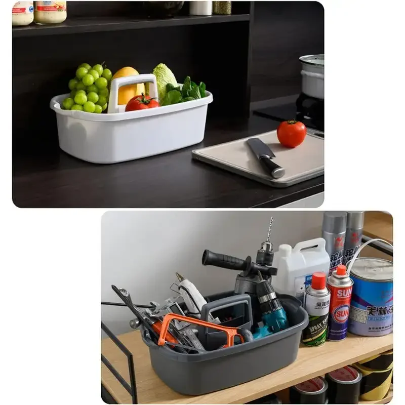 Cleaning Supplies Caddy Portable Shower Basket Supply Organizer with Handle Plastic Bucket Tool Storage Dark Gray