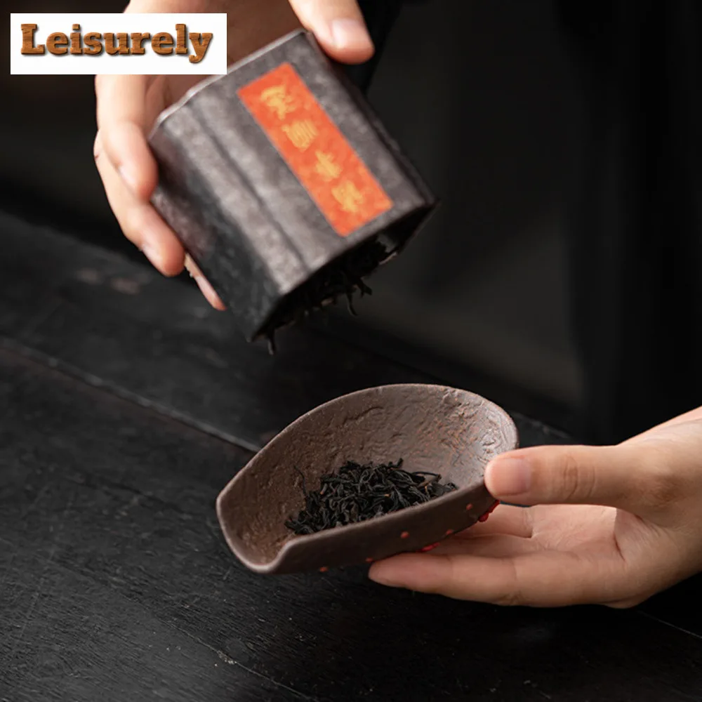 Handheld Flower Petal Old Rock Mud Tea Scoop Antique Chahe Shovel Household Awakening Tea Ladle Kung Fu Tea for Tea Ornaments