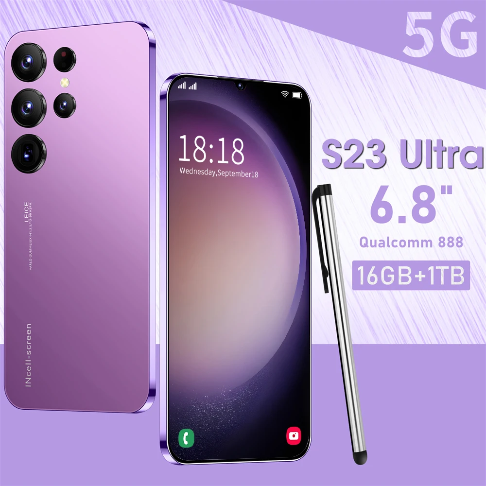 S23 Ultra Smartphone 6.8 Inch HD Screen Unlocked Smartphone 16GB 1TB  Android 13 Global Version 5G Smartphone Global Version From Fengchuishu1,  $78.89