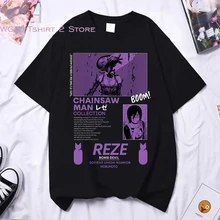 Seksowne Anime Chainsaw Man REZE graficzne koszulki japońskie Anime estetyczne ubrania Vintage koszulka Harajuku Chainsaw Man Manga Tshirt tanie tanio CASUAL SHORT CN (pochodzenie) Modalne summer Na co dzień Z okrągłym kołnierzykiem Sukno Stałe Hot Anime Anime Clothes