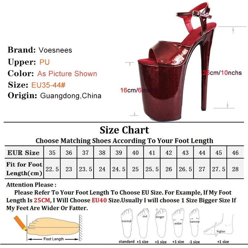 New 26cm/10Inch Super High Heel Women Sandals Glit Kristal Pole Dancing Shoes Waterproof Platform Shoes Model Catwalk Heels