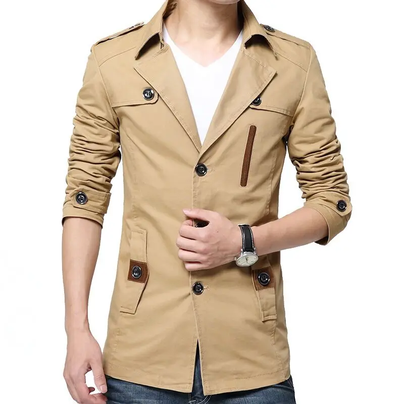 2024 New Spring Men Trench Fashion England Style Long Coats Mens Winter Cotton Plus velvet Casual Outerwear Jackets Windbreaker