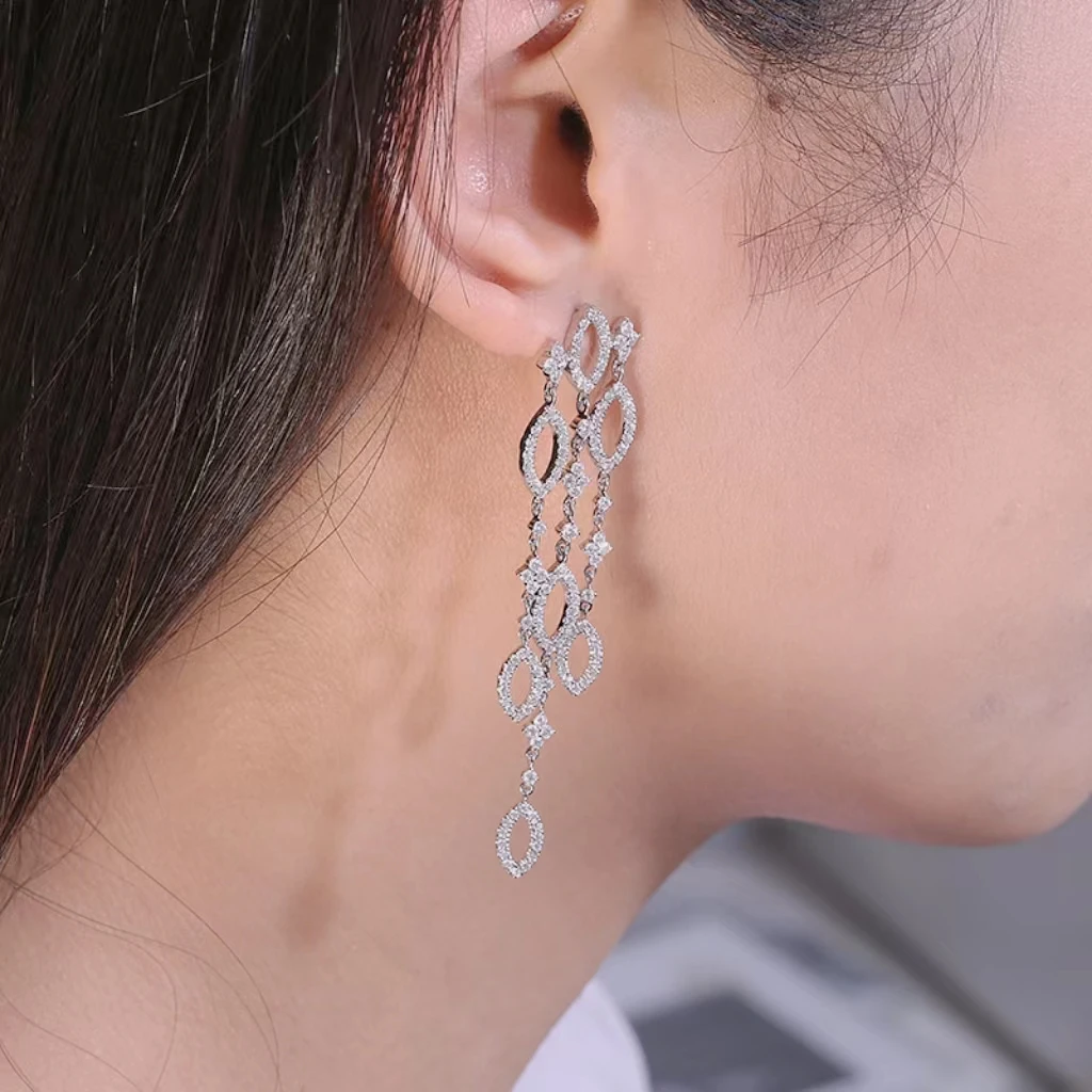 New Fashion Real Solid 10K Gold Moissanite Drop Earrings for