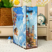 DIY Book Nook Wooden Miniature Model Kit Balloon Town Famous Movie Casa Bookend Assembled 3D Puzzle Bookshelf Home Decor Gifts 2