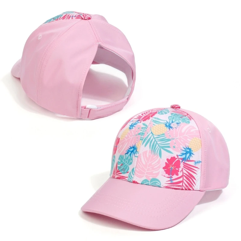 High Bun Ponytail Hat for Children Girls Baseball Adjustable Summer Ponytail for Kids Outdoor Beach-Headwear 4