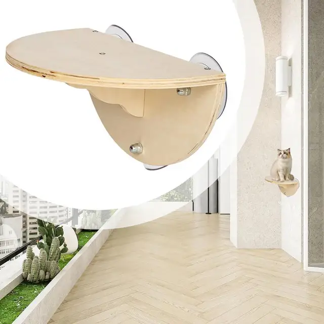 Cat Window Perch Space Saving Window Cat Seat Kitten Climbing Wood Window Shelf with 3 Suction Cups Cats Play Climb Seat for 2