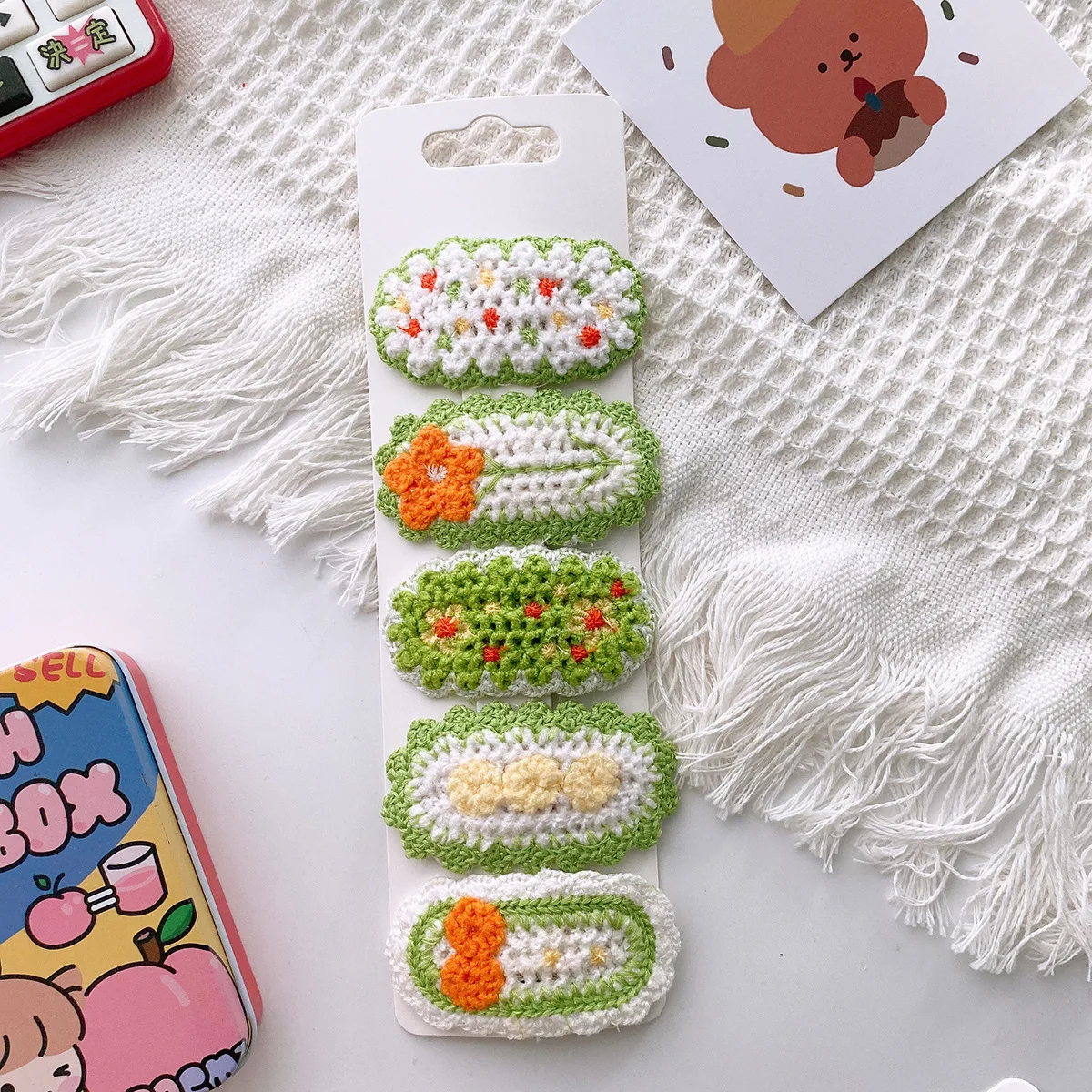 5 Teile/los Gestrickte Plüsch Floral Haarnadeln Für Mädchen Nette Haar Clips Blume Seite Clips Baby Süße BB Clip Kinder Haar Zubehör – Detail 9
