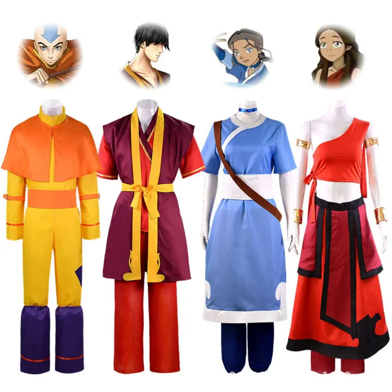 

Anime Movie Avatar The Last Airbender Katara Dress Cosplay Costume Avatar Aang Uniform Suit Woman Man Clothes Halloween Costume