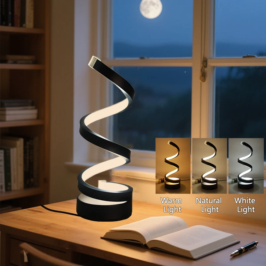 Led Desk Lamp Creative Reading Book Light USB Dimmable Night Light Spiral Snake Shape Button Switch White or RGB Optinal
