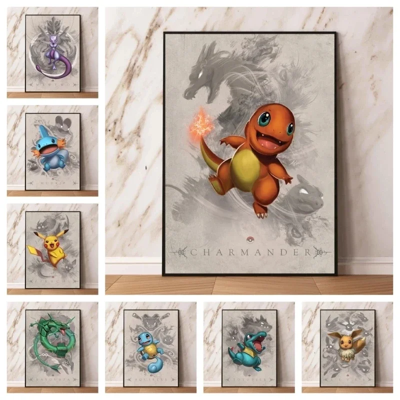 

New Canvas Artwork Painting Pokemon Pikachu Decoration Paintings Living Room Picture Modular Prints Modern Home Poster Toys Gift