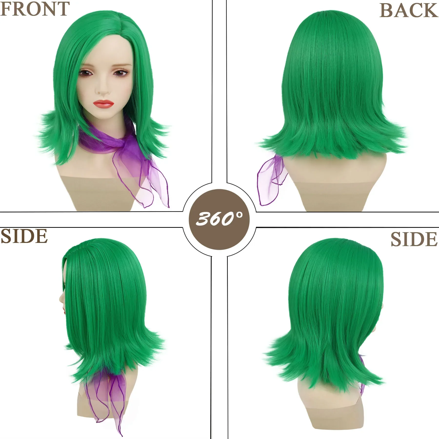Disgust Wig Cosplay Synthetic Hair Halloween Costume for Women