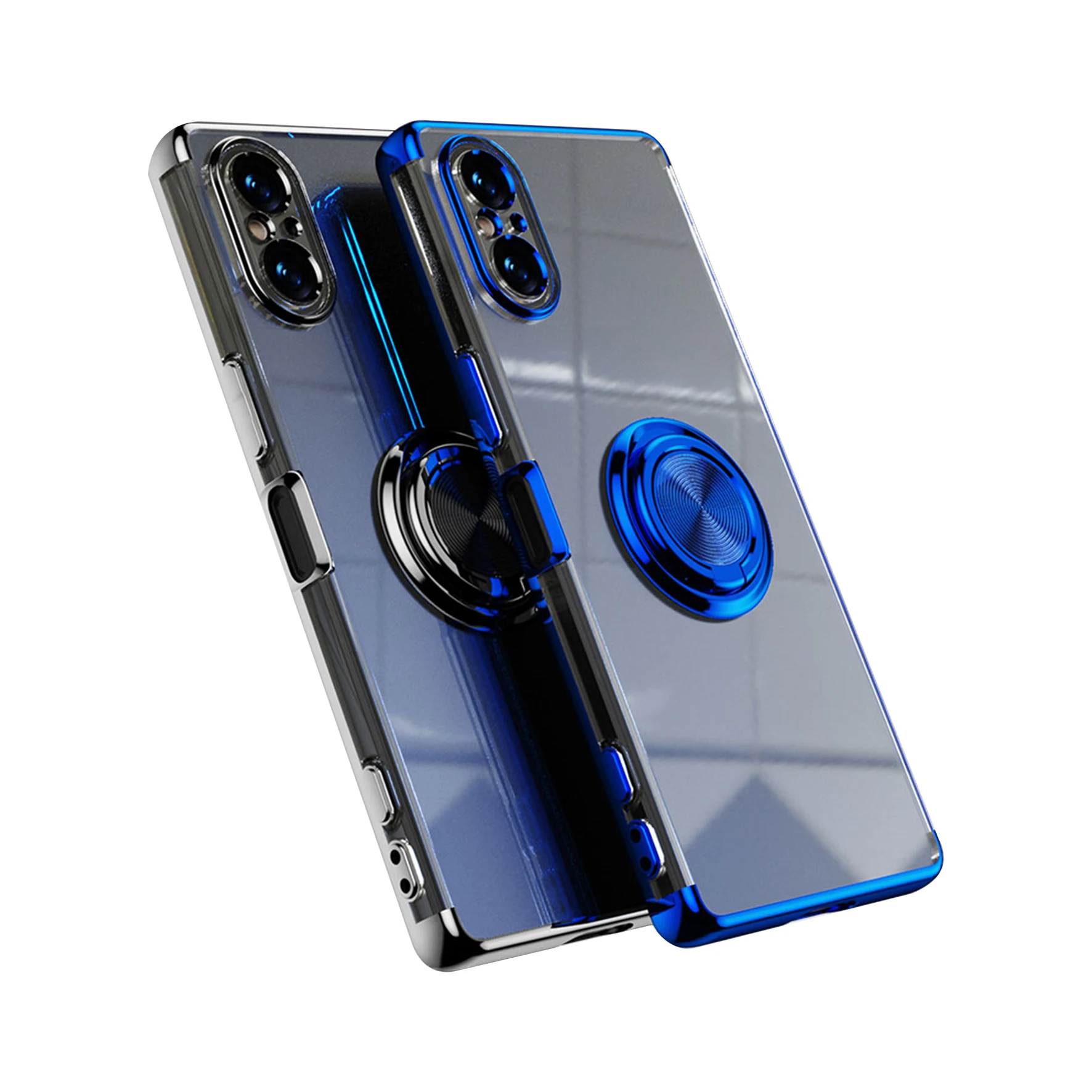 Clear Magnetic Phone Case with Metal Ring Kickstand - Slim Plating Design