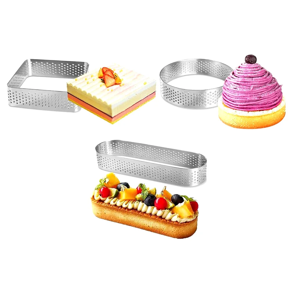 Tart Ring Stainless Steel Tartlet Mold Circle Cutter Pie Ring Heat-Resistant Perforated Cake Mousse Molds Tart Pastry cake mold