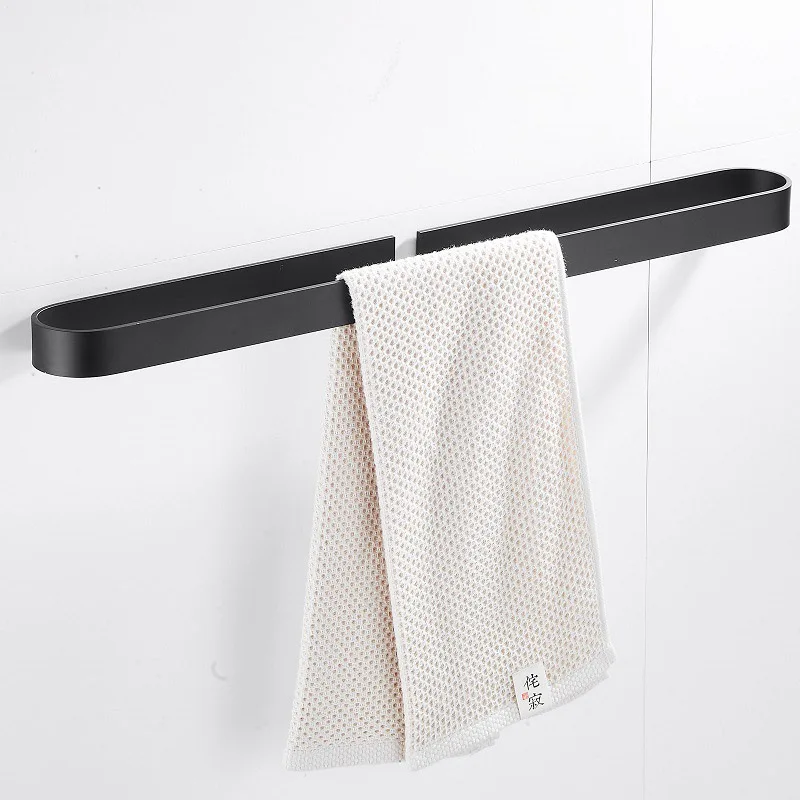 Matte Black Aluminium Bathroom Single Towel Shelf Rack Holder Bath Towel Hanger Bar Square DesignTowel Rail Bathroom Accessories