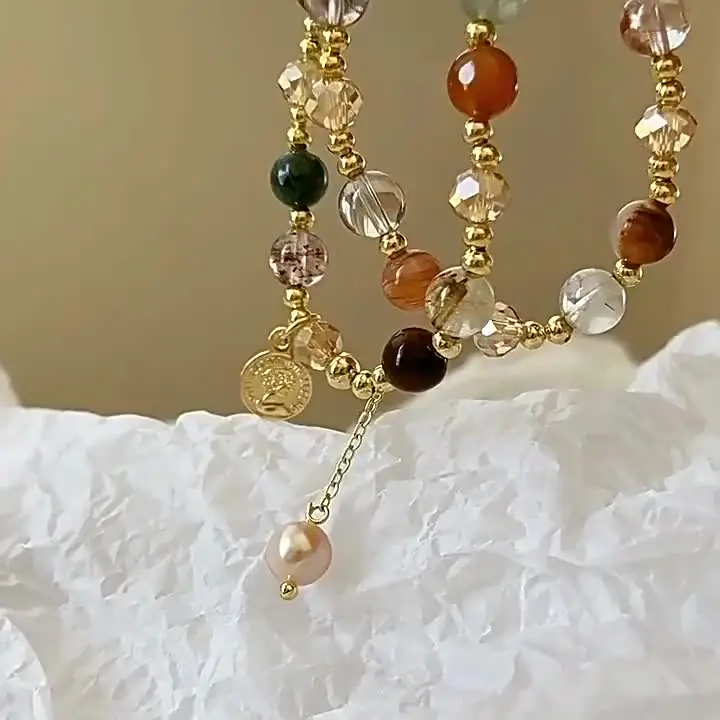 Bracelet Double Couche Rétro Avec Cristaux Et Charms - Neuf Avec étiquettes