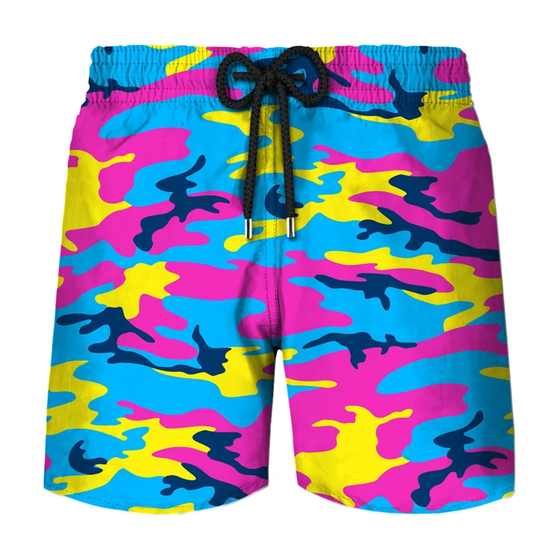 America Leaf Forest Camouflage Board Shorts Men Clothing 3D Print Hawaii Beach Shorts Blue Sea Camo Shorts Pants Cool Ice Shorts 5