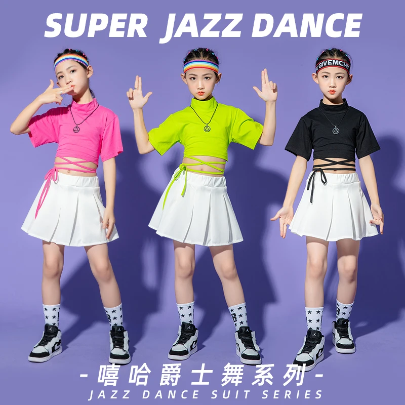 

Girls Ballroom Jazz Dance Costume Stage Clothes Kids Hip Hop Clothing Crop Tank TShirt Tops Skirt Teen Cheerleaders Outfits