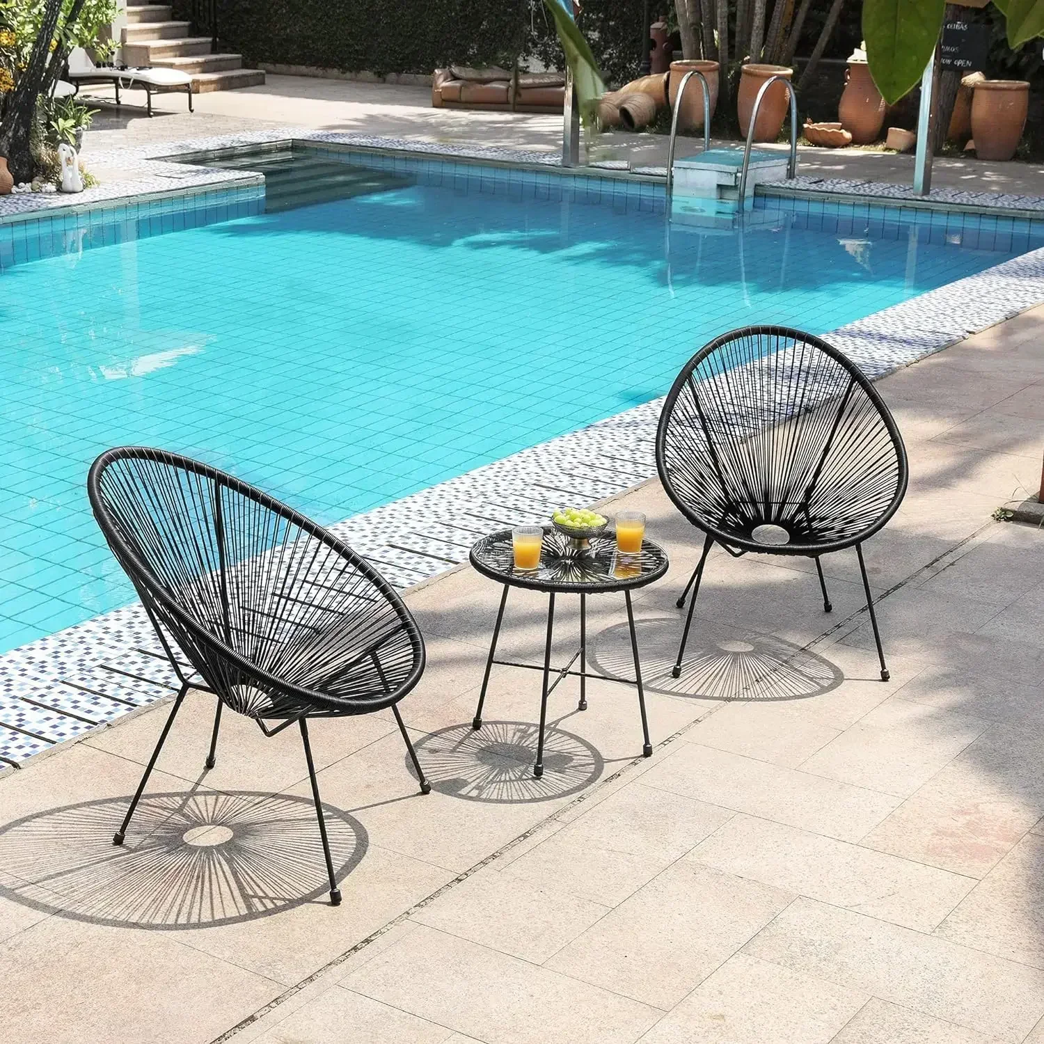 -New-Patio Furniture Set 3 Pieces, Garden Bistro Set, Acapulco Chairs, Outdoor Seating, Side Table and 2 Chairs, Indoor and O