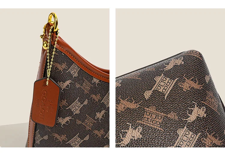 Modische Schultertasche im französischen Stil mit Blumenmuster, große Damenhandtasche aus PU-Material, Retro-Umhängetasche – Detail 7