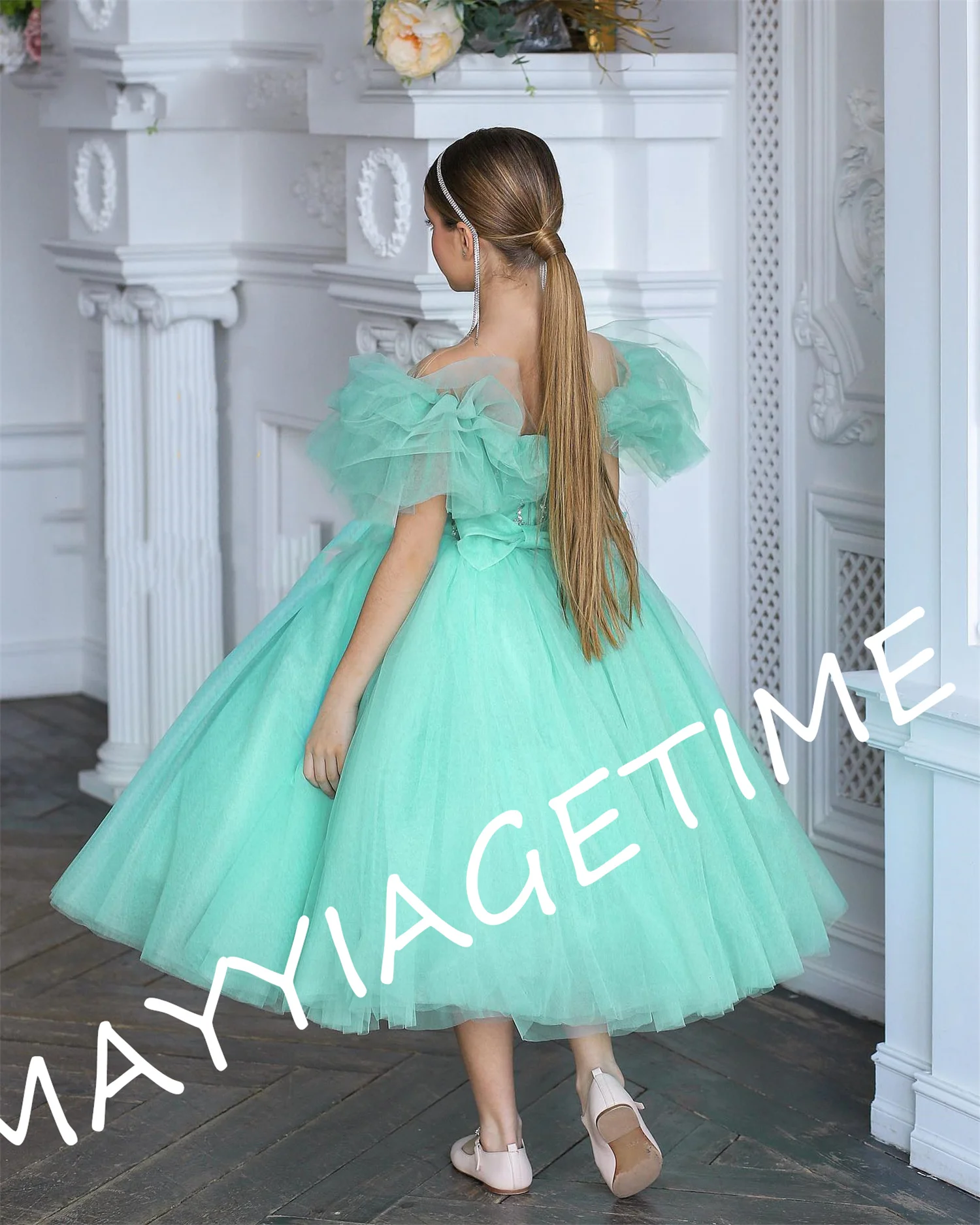 

Green Flower Girl Dress Sequin Baby Girl Princess Puffy Wedding Party Dress First Communion Gown dresses Girl Birthday Dress