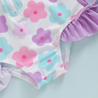 Summer Toddler Baby Girl Rash Guard Swimsuits Infant Floral Beachwear Zipper Swimwear + Sun Hat Set Kids Bathing Suits Biquini 5