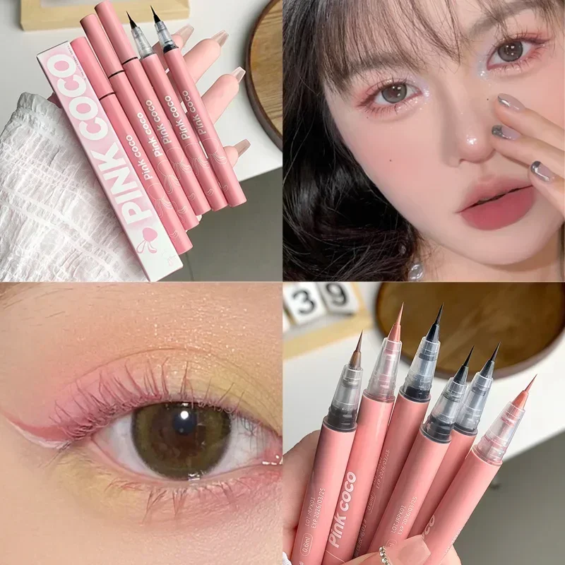 Ultra Thin Silky Matte Liquid Eyeliner Waterproof Non Smudging Lasting Black Brown Pink Lying Silkworm Eye Liner Eyes Makeup