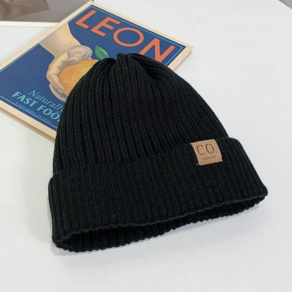 Men's Women's Knitted Hat Leather Label Skullies Beanies Wool Plush Cap Winter Warm Thickened Fashion Casual Bonnet Outdoor 