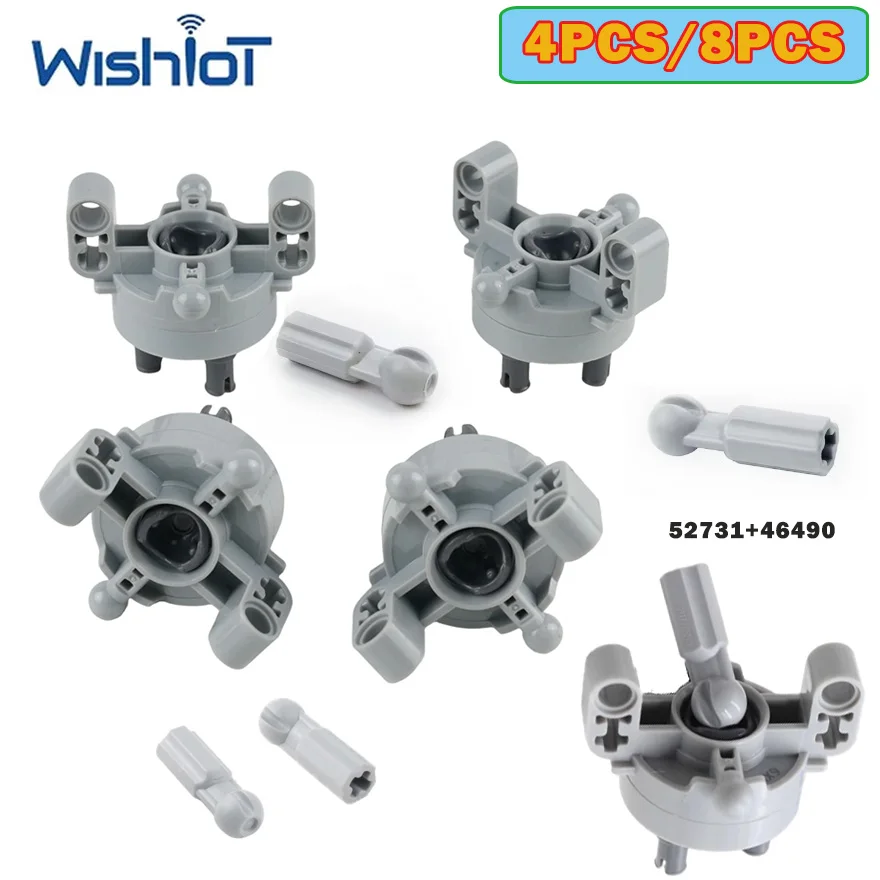 4PCS/8PCS 46490+52731 휠 허브 카단 볼 기술 빌딩 블록 부품 서스펜션 드라이브 액슬 조인트 스티어링 MOC 브릭 장난감
