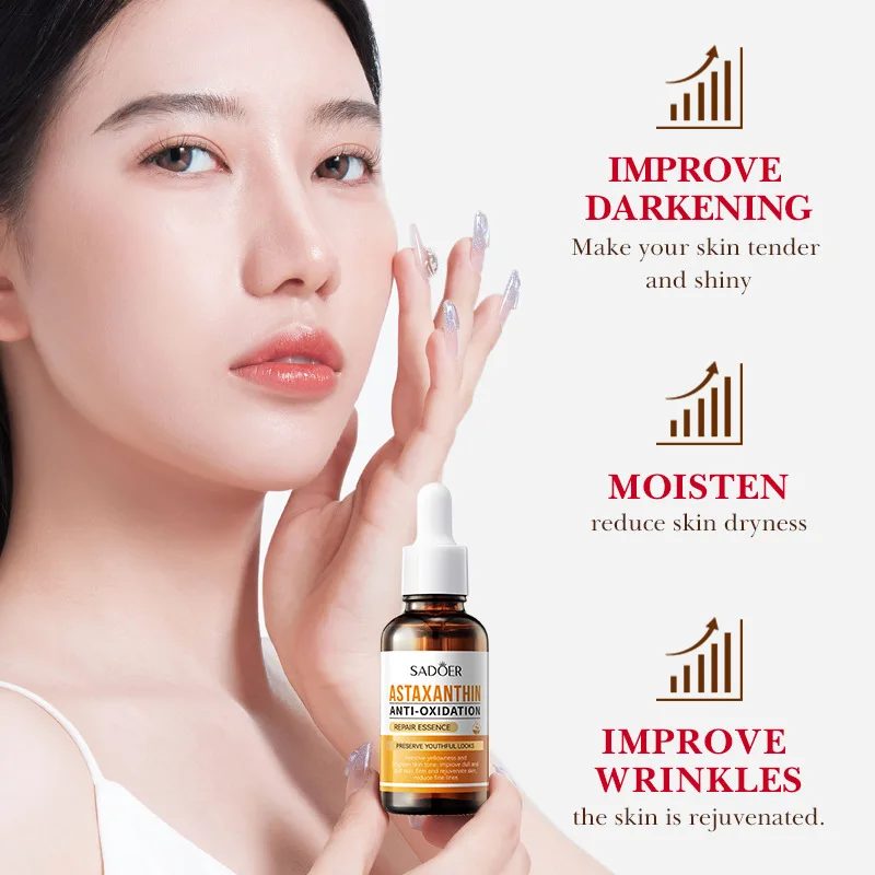 30ml Astaxanthin Anti Oxidation Face Serum Repair Dry Skin Moisturizing Reduce Wrinkles Fade Fine Lines Smooth Tender Hydrating 5