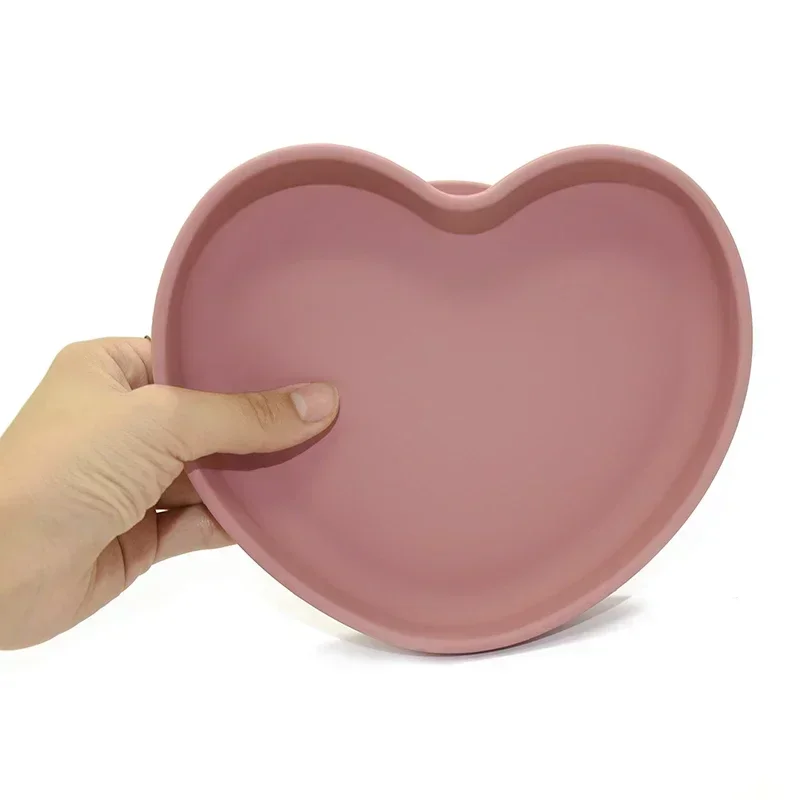 Baby Safe Silicone Sucker Dining Plate Love Shape Cartoon Children Dishes Suction Toddle Training Tableware Baby Feeding Plate 2
