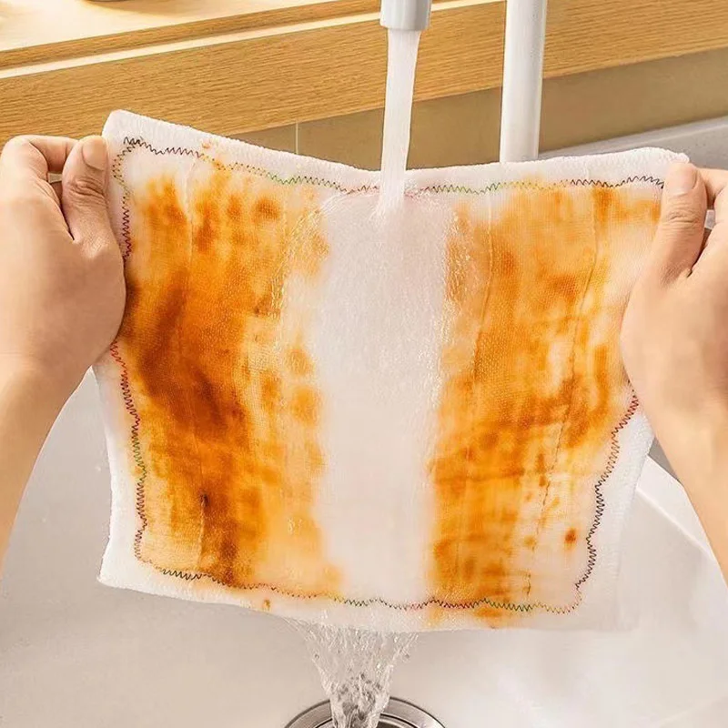 Oil Repellent Dishwashing Cloth 12 Layers Thicken Cotton Towel Anti-Grease Wiping Rags Household Cleaning Towels Non-stick Wipe