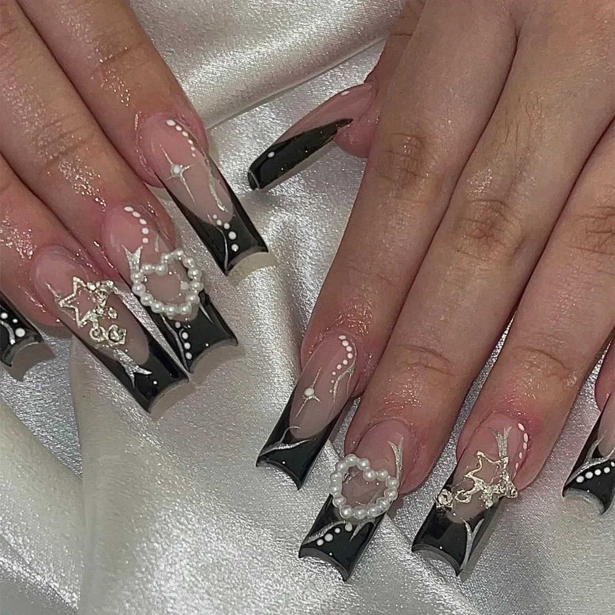 24pc Coffin False Nails With Design French Crocodile Print Acrylic Fake Nails Full Cover Press On With Glue