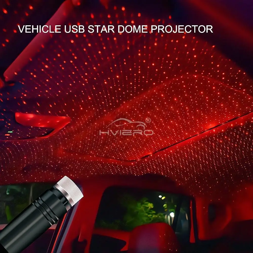 LED Atmosphere Lamp Auto USB DC 12V Star Ceiling Reading Laser Projection Decorative Red Car Trunk Roof Interior Dome Read Light