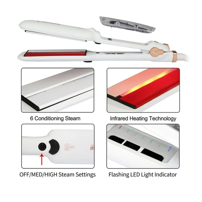 Professional Infrared Steam Hair Straightener Fast Heating Ceramic Wide Plates Vapor Flat Iron Salon Straightening Styling Tools 3