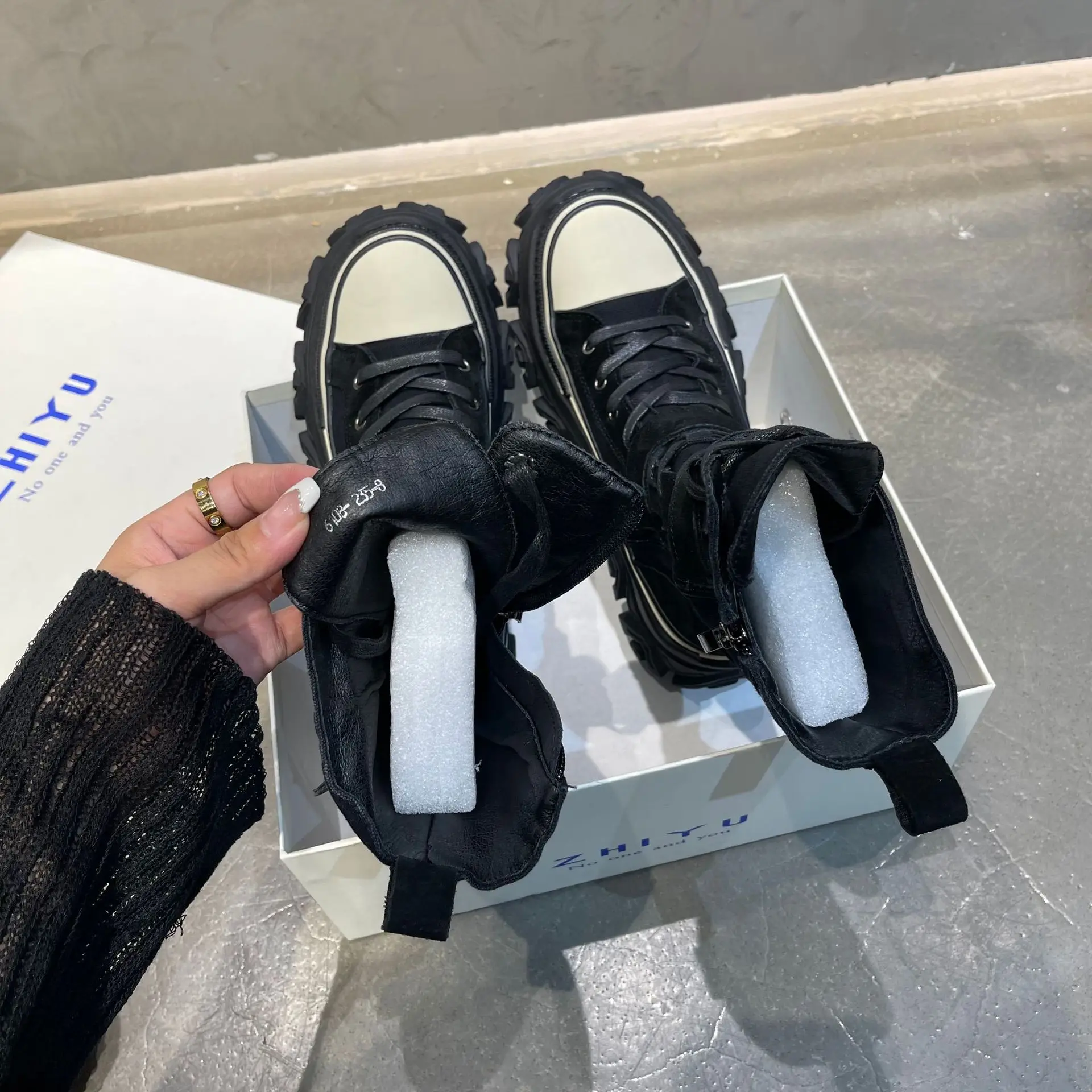 Women's Mid-Calf Leather Motorcycle Boots with Chunky Soles - true deals club