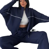 Fjedly-Ensembles de survêtement rayés pour femmes, cardigan décontracté, pantalon à manches longues, sport, imbibé, proximité féminine, entraînement Wstring, 2 pièces 5