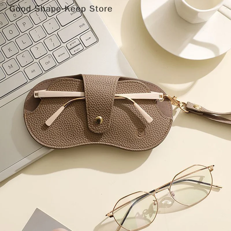 Lychee Pattern PU Leather Glasses Bag - Retro Sunglasses Case and Portable Eyeglasses Storage